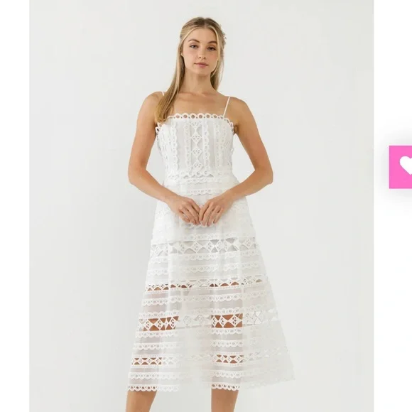 knee length dresses for ladies Clarissa White Lace Short-Sleeve Midi Dress – Club L London main image 1
